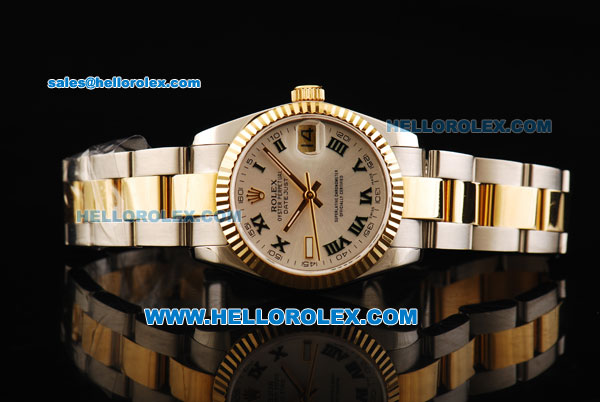 Rolex Datejust Automatic Movement Steel Case with White Dial and Gold Bezel-Two Tone Strap - Click Image to Close